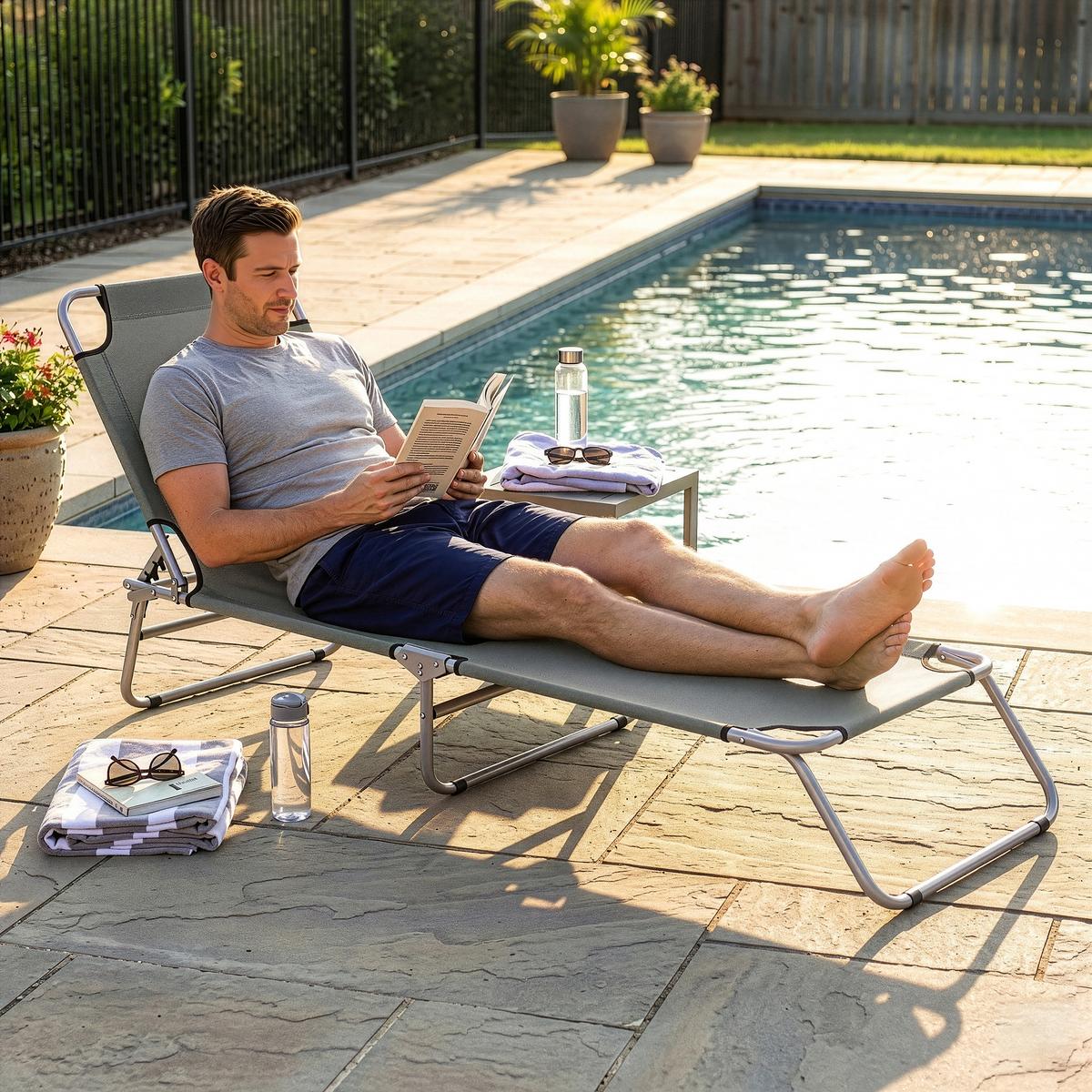 SONNENLIEGE Carcao - Dunkelgrau, Textil/Metall (186/24/55cm) - casa.pro