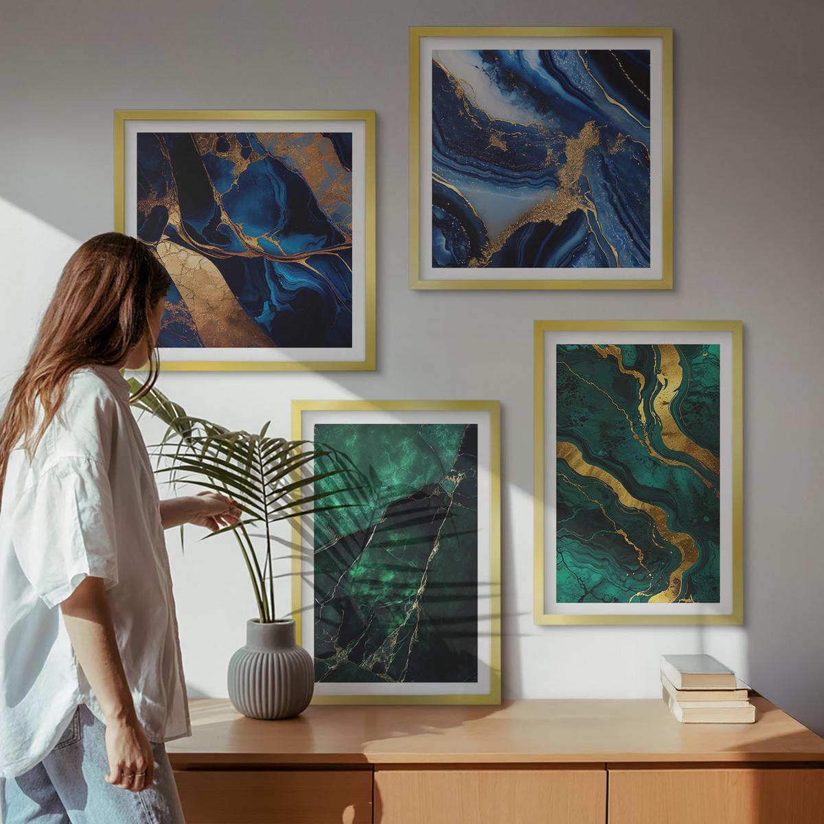 BILDER SET 4er Set - 50x50 cm & 40x60 cm Goldrahmen - Elegante Muster auf Steinen - Goldfarben, Kunststoff (50/50cm) - TULUP