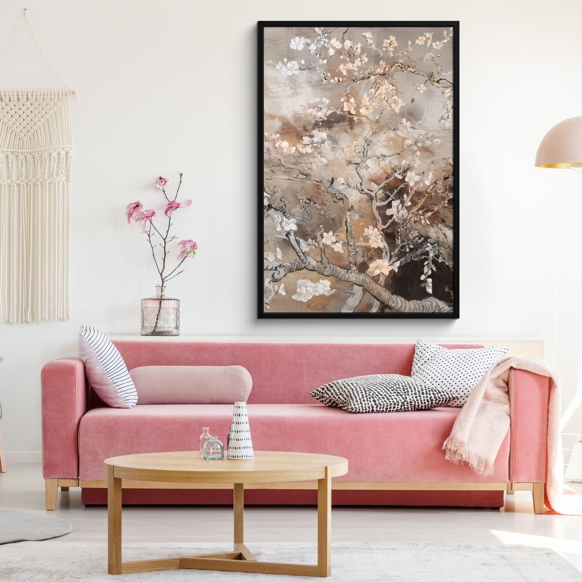 POSTER MIT RAHMENGERAHMTES BILD Mandelblüte - Kunst - Van Gogh - Beige - Abstrakt Bilderleiste 80x120 cm - Braun, Papier (80/120cm) - MuchoWow