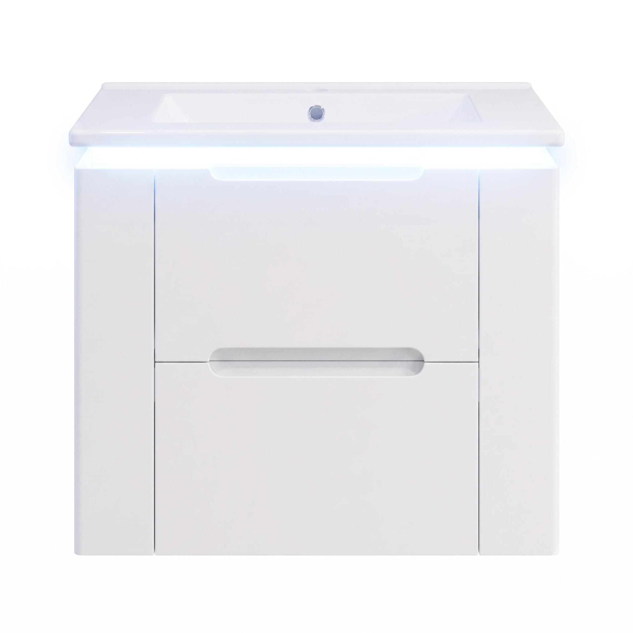 WASCHTISCH mit Unterschrank Weiß Wandhängend mit LED-Licht, 2 Schubladen & Stauraum - Weiß, Holzwerkstoff (61/48.5/46cm) - Urban Meuble