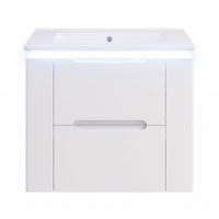 WASCHTISCH mit Unterschrank Weiß Wandhängend mit LED-Licht, 2 Schubladen & Stauraum - Weiß, Holzwerkstoff (61/48.5/46cm) - Urban Meuble
