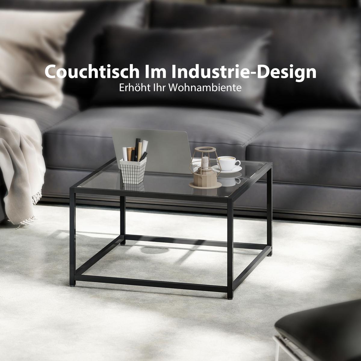 BEISTELLTISCH Quadratisch Nachttisch mit Hartglas-Tischplatte, Couchtisch - Schwarz, Metall (68/68/39cm) - HOMCOM