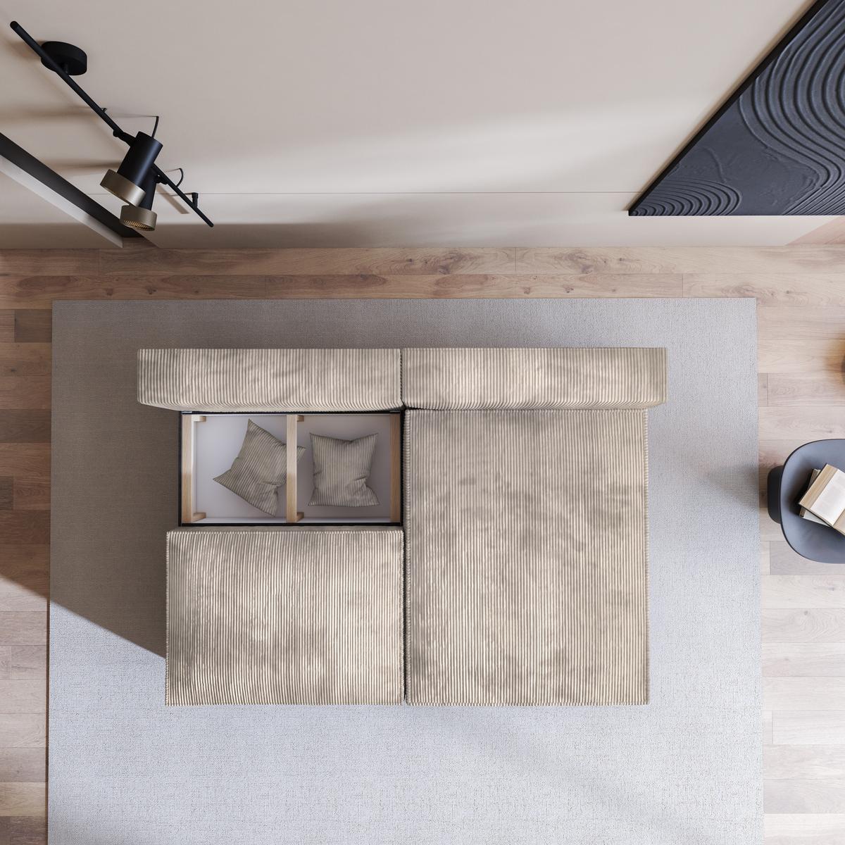 ECKSOFA FIORO P Creme Kordstoff mit Schlaffunktion - Creme/Grau, Holz/Kunststoff (204/148cm) - MASSENO