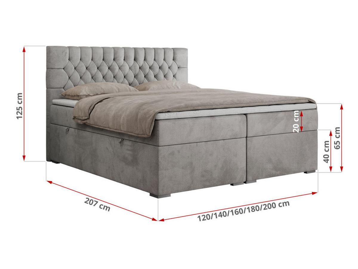 BOXBETT PERA 120/200 Hellgrau Velvet - H4 - Hellgrau, Holz/Textil (120/200cm) - MKS