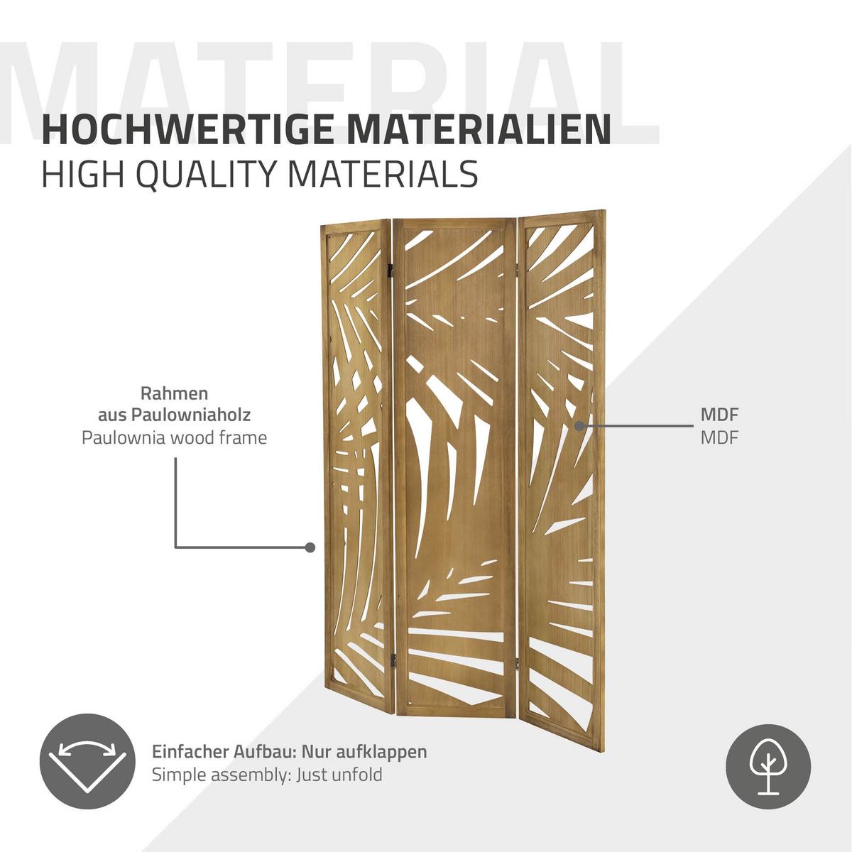 PARAVENT 3 teilig Sapporo 170x121 cm Natur aus Holz - Braun, Holz (121/170/2cm) - ML-DESIGN