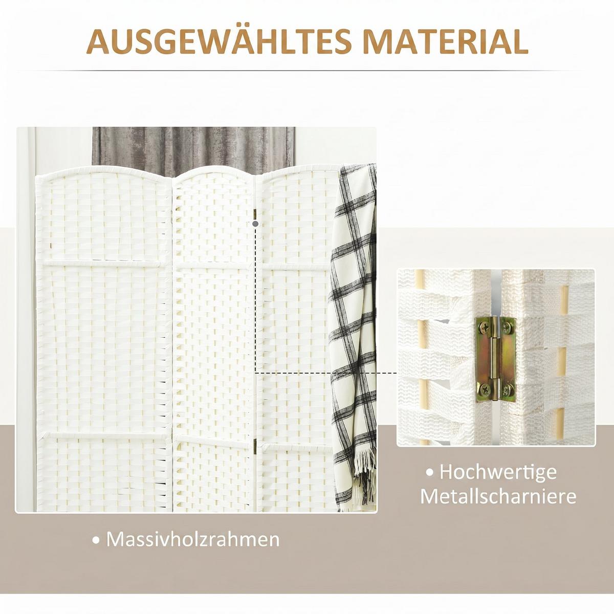 PARAVENT Polypropylen Kiefernholz Weiß - Weiß, Kunststoff (1.6/170cm) - HOMCOM