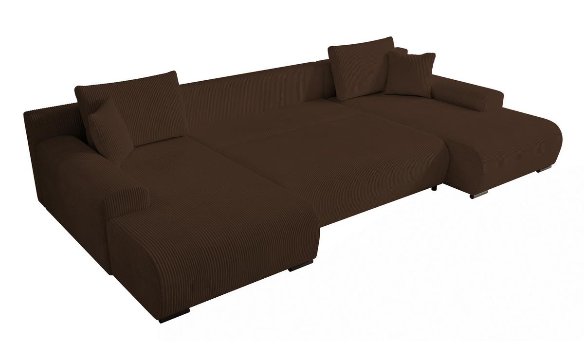 WOHNLANDSCHAFT Nelly U mit Bettkasten und Schlaffunktion, Cordstoff in U-Form - Braun, Textil (349/80/185cm)