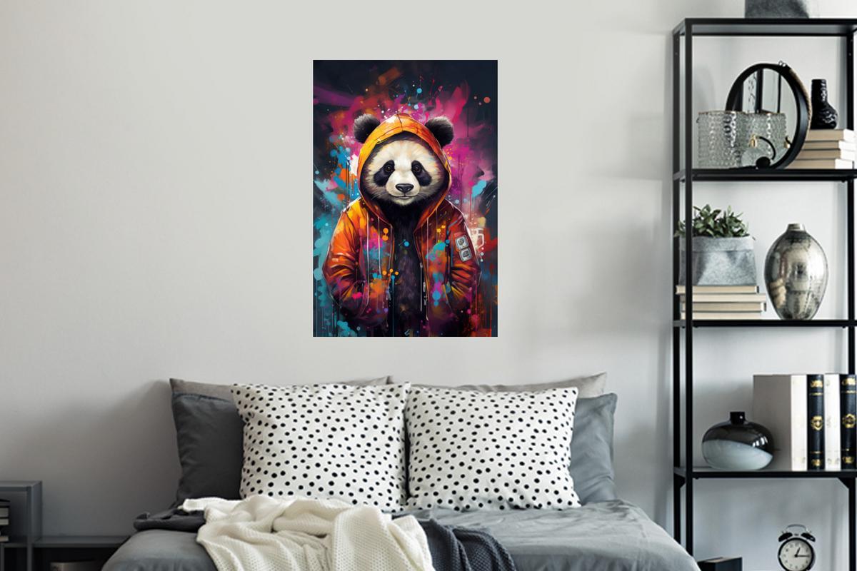 WANDTATTOO Panda - Jacke - Graffiti - Orange Wandbild 40x60 cm - Orange, Kunststoff (40/60/0.1cm) - MuchoWow