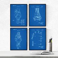 POSTER Set mit 4 Blau eisenbahn patenten A4 Schwarzer Rahmen - Schwarz, Papier (29.7/3cm) - Nacnic