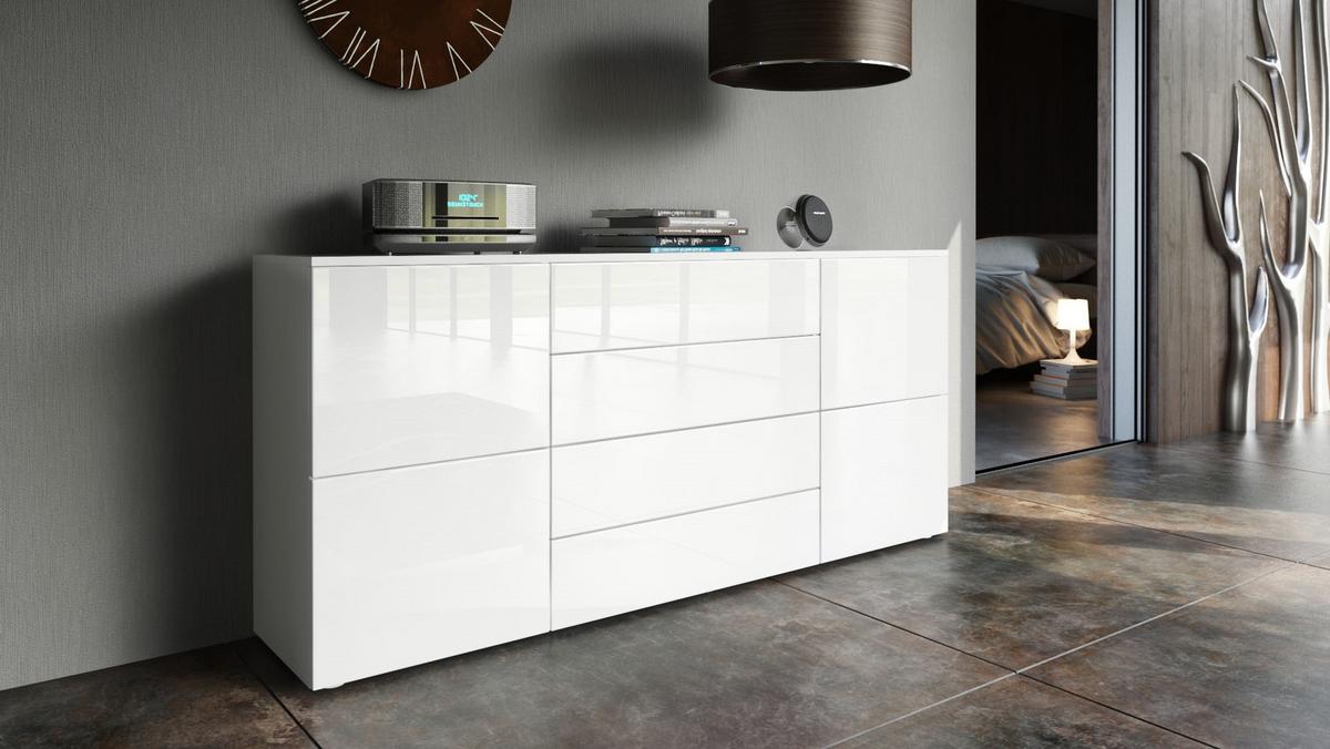 SIDEBOARD Rova Weiß Hochglanz / Weiß Hochglanz - Weiß Hochglanz, Holzwerkstoff (166/72/35cm) - Vladon