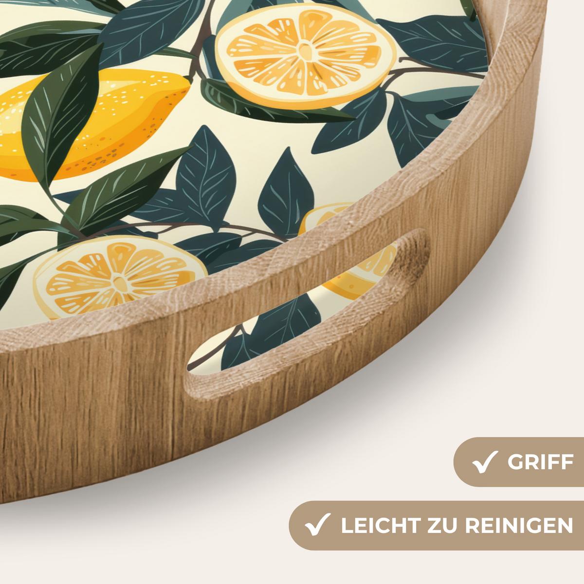 TABLETT Zitronen - Früchte - Blätter - Gelb - Grün - Beige 40x40 cm - Gelb, Holz (40/5/5cm) - OnlyWow