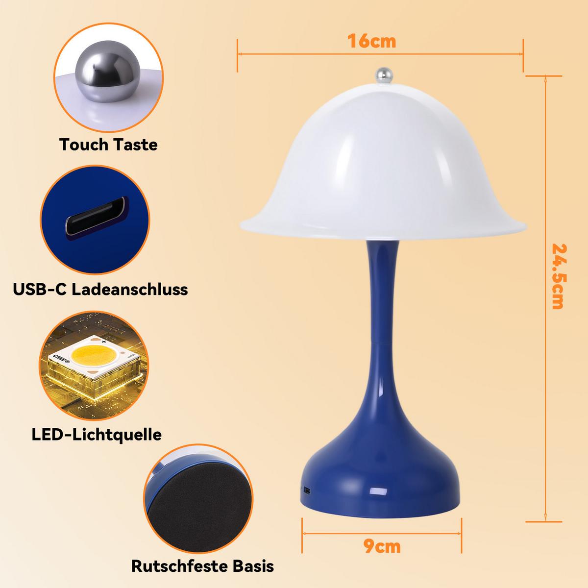 LED-TISCHLEUCHTE BRUNO Ⅲ 25/9/16 cm - Blau, Metall (25/9/16cm) - Nettlife