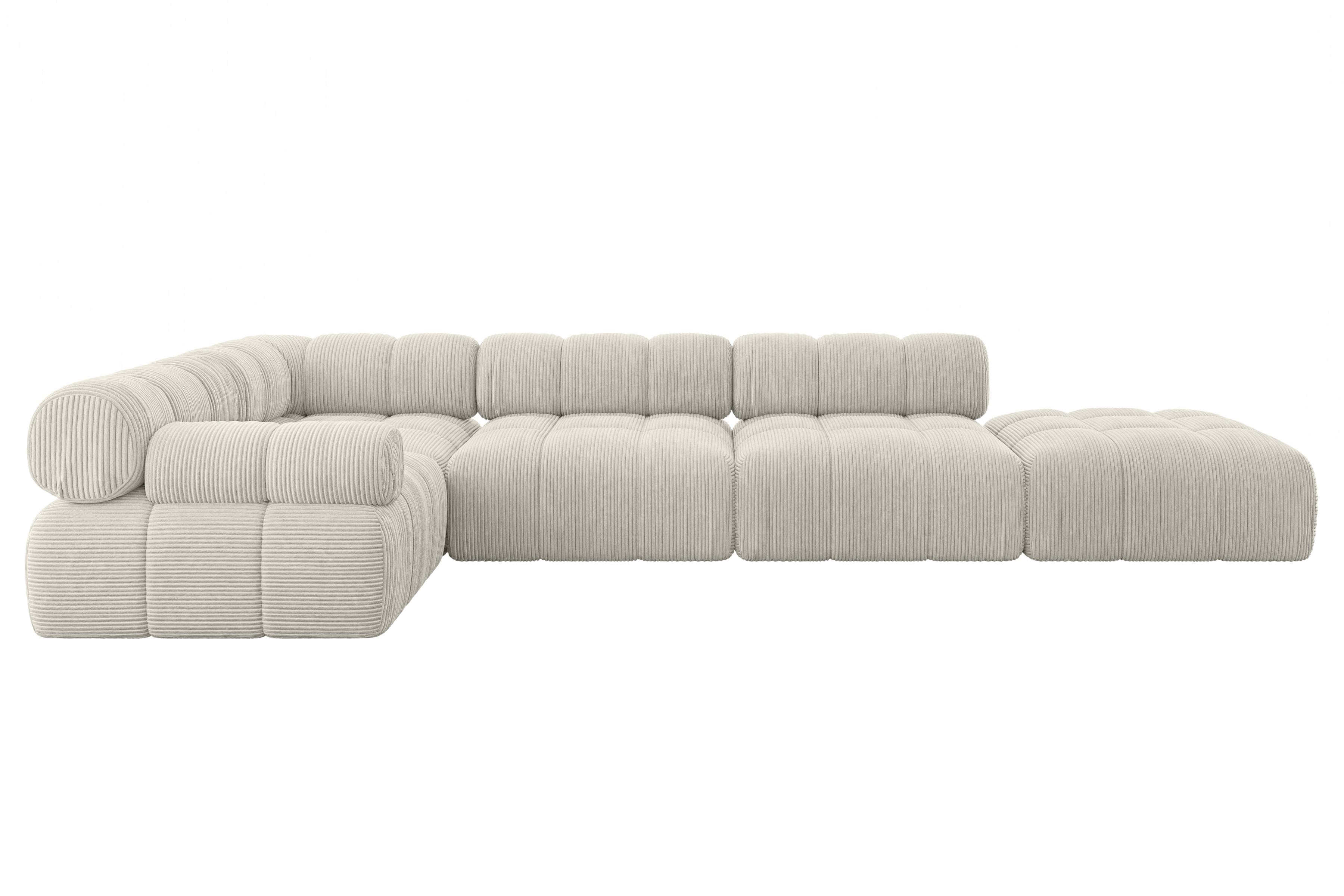 ECKSOFA modulares Sofa Felto-L2 - 380x190x70 cm Creme Cord - Hellgrau/Creme, Holzwerkstoff/Textil (380/190cm) - ALTDECOR