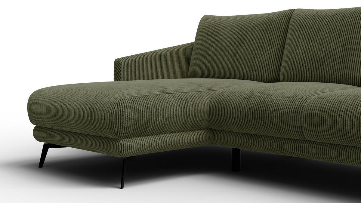 ECKSOFA VILT 3-Sitzer, olive - Schwarz/Olivgrün, Holzwerkstoff/Textil (221/156cm) - Wozimo