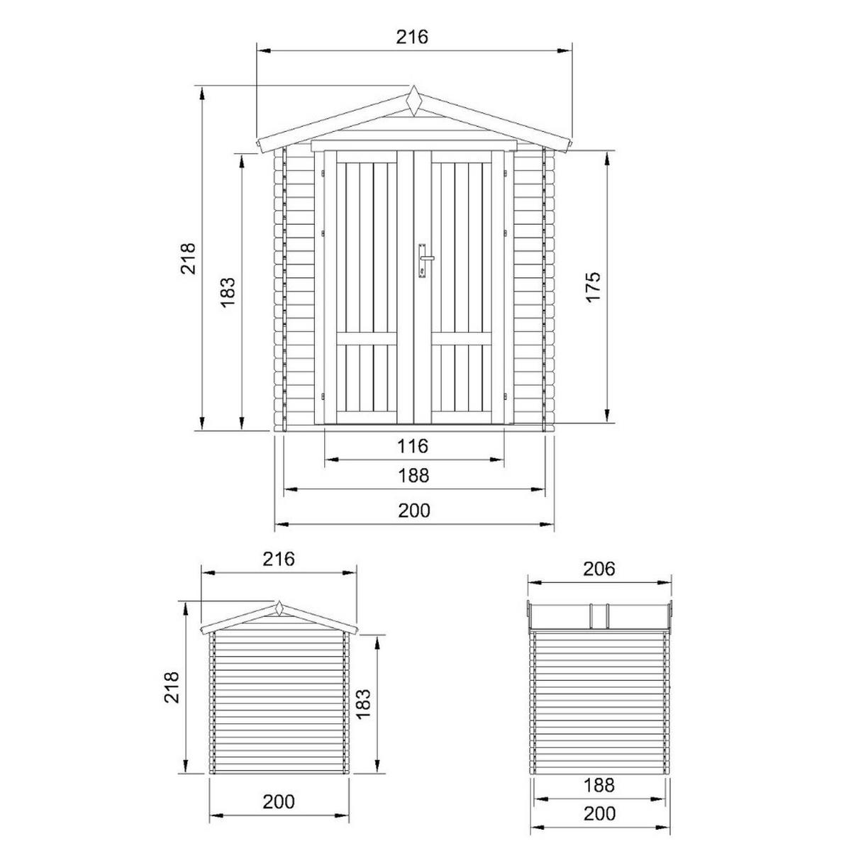 HOLZ-GARTENHAUS 3,53 m² TIMBELA M343F1 - Naturfarben, Holz (216/218/206cm) - Timbela