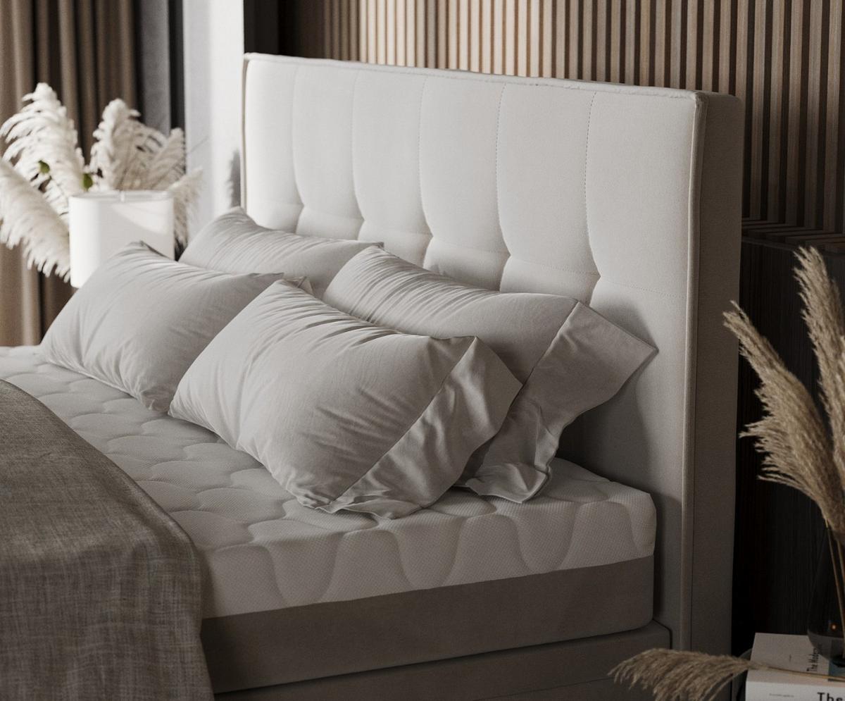BOXBETT Arivo 180/200 cm Hellbeige im Paros Stoff - Beige/Schwarz, Holz/Holzwerkstoff (180/200cm) - AltaBeds
