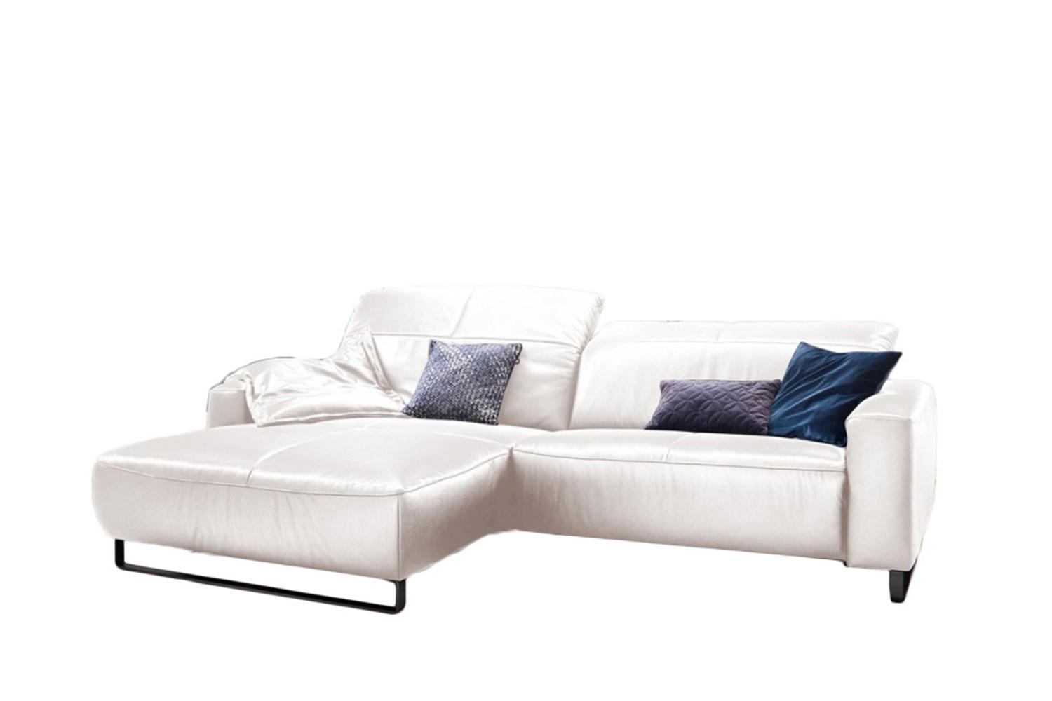 ECKSOFA MIT SITZTIEFENVERSTELLUNG YORK Ecru Leder Relaxfunktion - Ecru/Schwarz, Leder (284/180cm) - KAWOLA