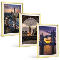 BILDER SET 3er Set - 40x60 cm Goldrahmen - Stadtbrücken, Uhrtürme - Goldfarben, Kunststoff (40/60cm) - TULUP