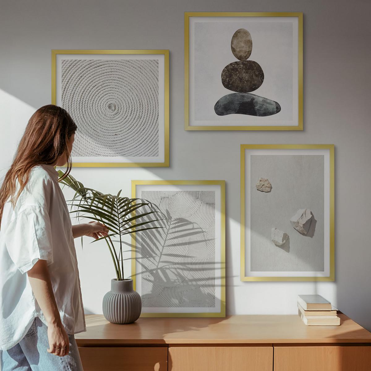 BILDER SET 4er Set - 50x50 cm & 40x60 cm Goldrahmen - Sandsteine moderne Farbe - Goldfarben, Kunststoff (50/50cm) - TULUP