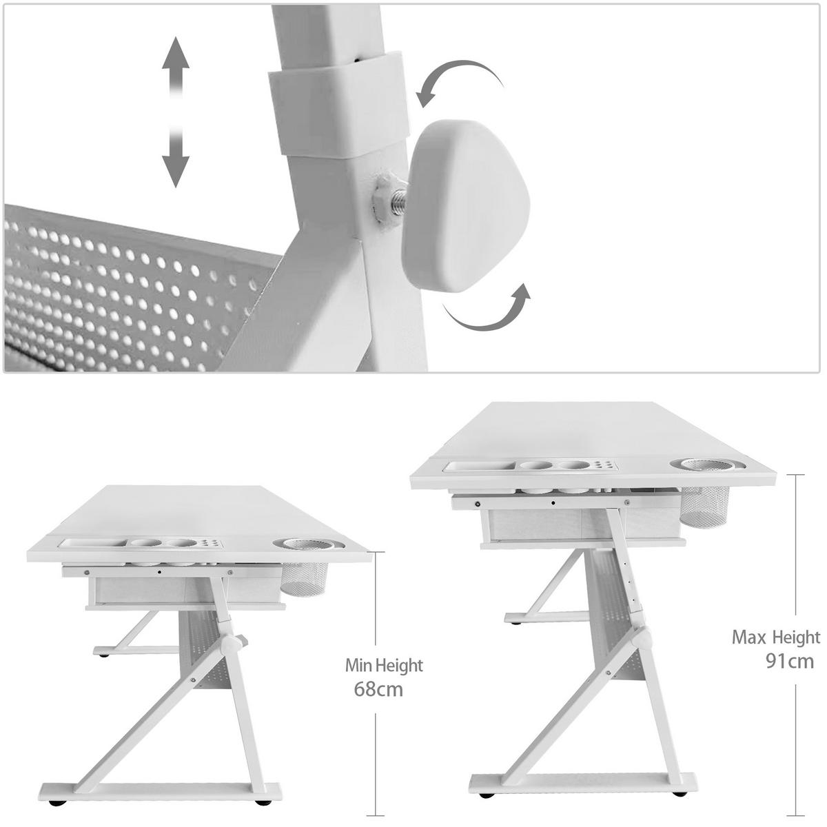 SCHREIBTISCH Zeichentisch Höhenverstellbar Neigbar Ahorn inkl Hocker & Schubladen - Ahornfarben, Holzwerkstoff (60/98/68cm) - Urban Meuble