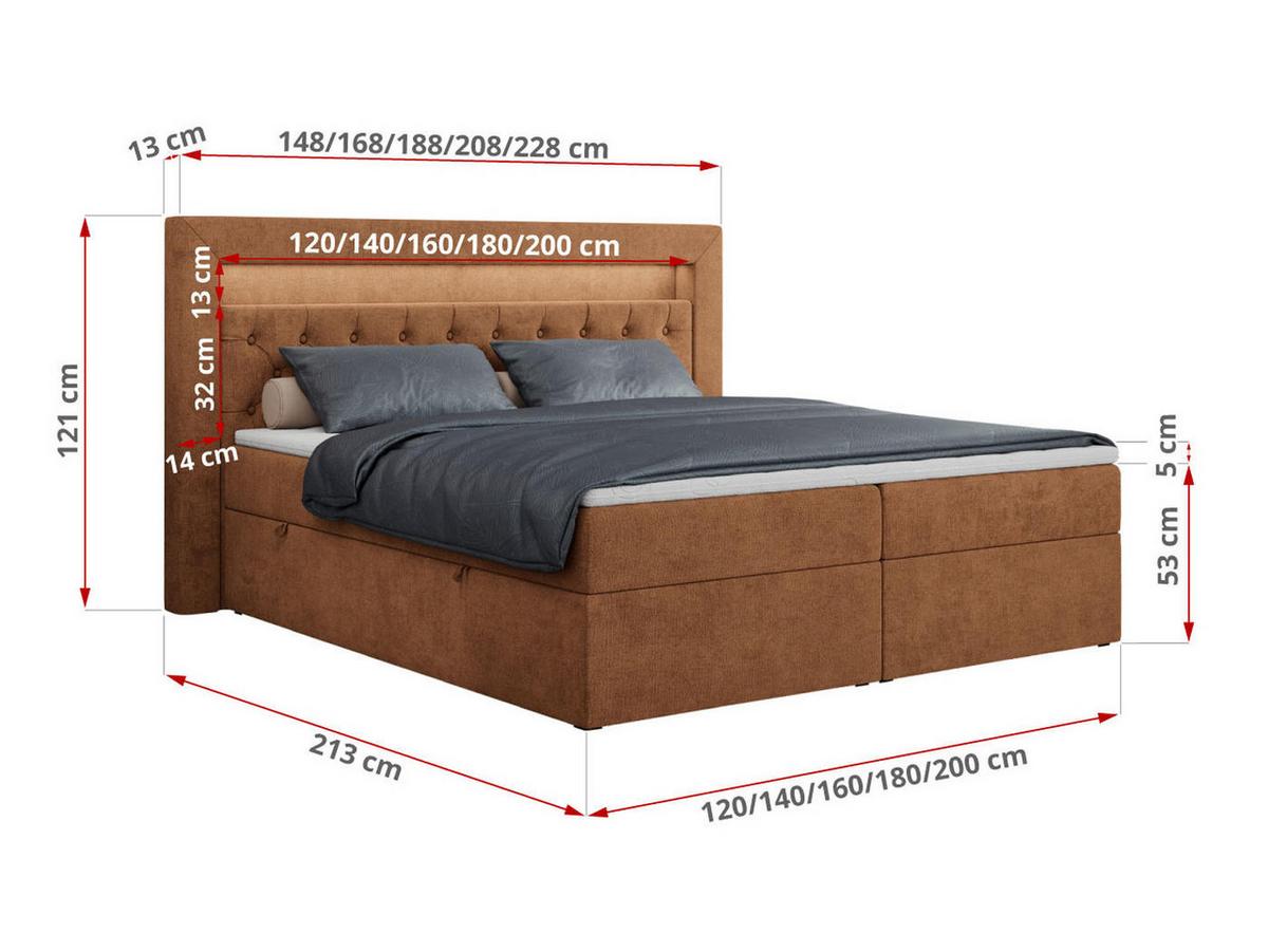 BOXBETT GOLD-6 LED 160/200 Orange Struktur - H3 - Orange, Holz/Textil (160/200cm) - MKS