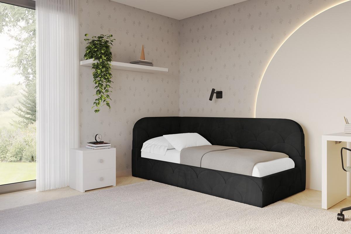 EINZELLBETT Jugendbett mit Bettkasten, Rechts - ELRY 80x200 Schwarz - Anthrazit, Holzwerkstoff/Textil (80/200cm) - ALTDECOR