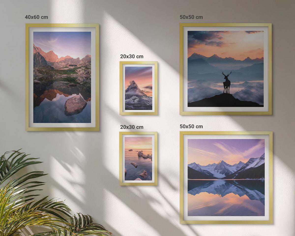 BILDER SET 5er Set - 50x50 cm & 20x30 cm & 40x60 cm Goldrahmen - Landschaften Berge Seen jelen - Goldfarben, Kunststoff (40/60cm) - TULUP