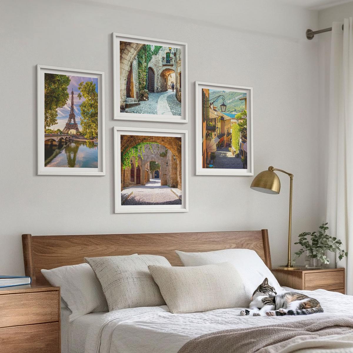 BILDER SET 4er Set - 50x50 cm & 40x60 cm Weißer Rahmen - Eiffels Straßenarchitektur - Weiß, Kunststoff (50/50cm) - TULUP