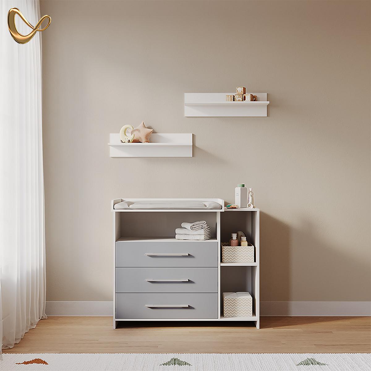WICKELKOMMODE Torino Weiß/Grau mit Schubladen - Weiß/Grau, Holzwerkstoff (113/100/53cm) - Livinity®