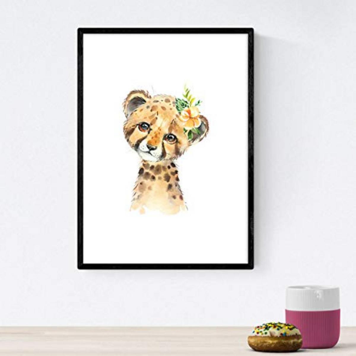 POSTER Set mit 4 Tiger Hypopotamus Elefant und Zebra A4 Rahmenlos - Klar, Papier (29.7/3cm) - Nacnic
