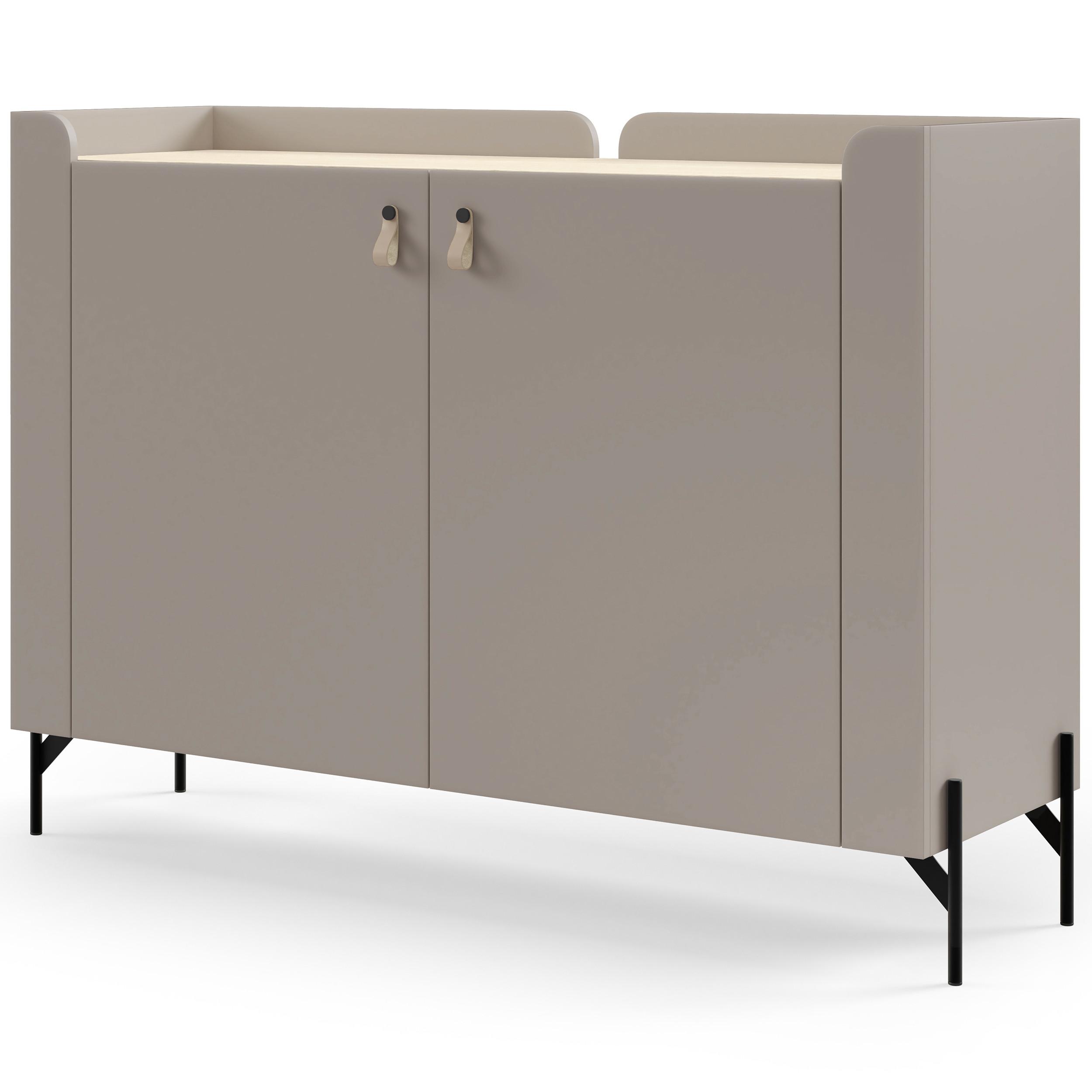 KOMMODE Sorella mit 2 Türen, 130 cm, für Jugendzimmer, Porcini + Eiche Mavelie - Eichefarben/Cappuccino, Leder/Holzwerkstoff (130/95/42cm) - Beautysofa