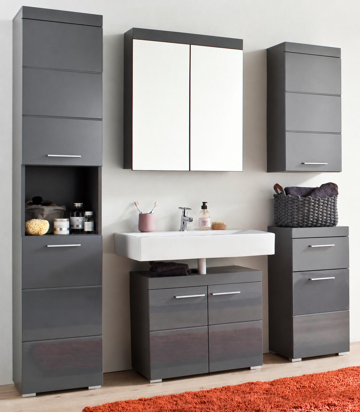HÄNGESCHRANK grau Hochglanz 37 x 77 cm, Badschrank hängend - Grau, Holzwerkstoff/Kunststoff (37/77/23cm) - Top.Furn