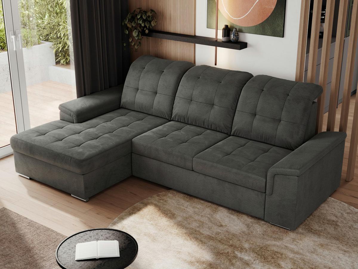 ECKSOFA MADRITO L - Dunkelgrau Velorus - Links - Dunkelgrau/Silberfarben, Textil/Metall (160/256cm)