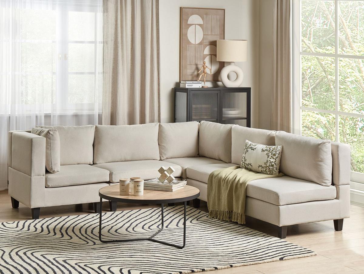 ECKFSOFA Modul 5-Sitzer rechtsseitig Hellbeige Stoff Unstad - Beige/Schwarz, Textil (228/228cm) - Beliani