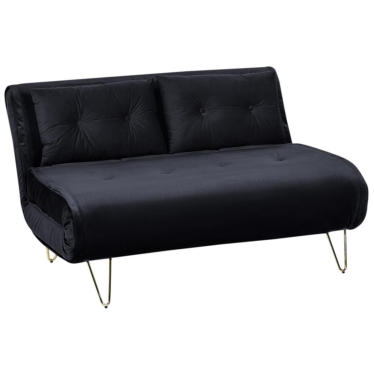 2-SITZER-SCHLAFSOFA Samtstoff Schwarz Vestfold - Schwarz, Textil (130/81/80cm) - Beliani