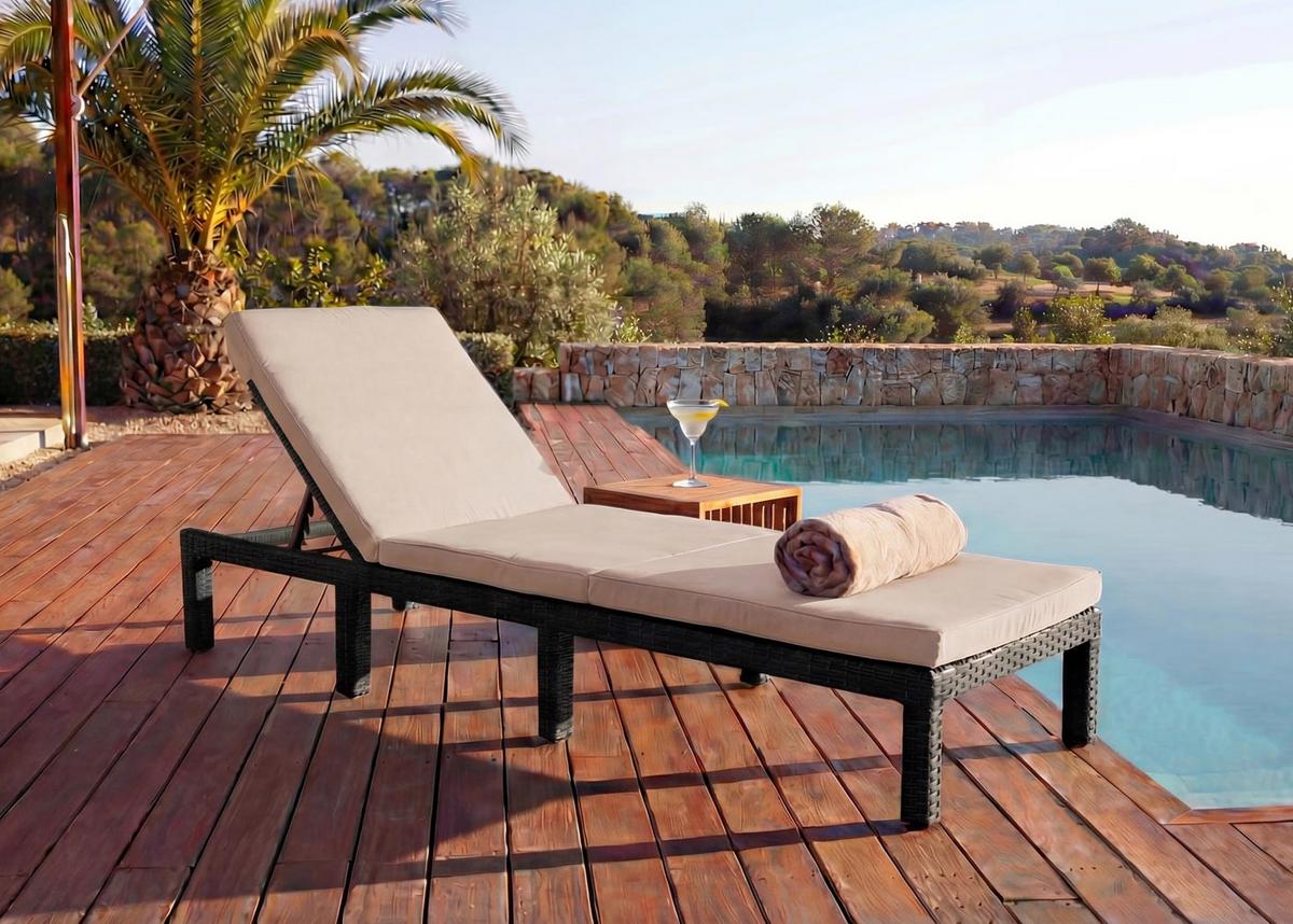 POLY-RATTAN SONNENLIEGE BASIC Braun, Cremeweiß - Braun/Weiß, Kunststoff (60/71/198cm) - MCW