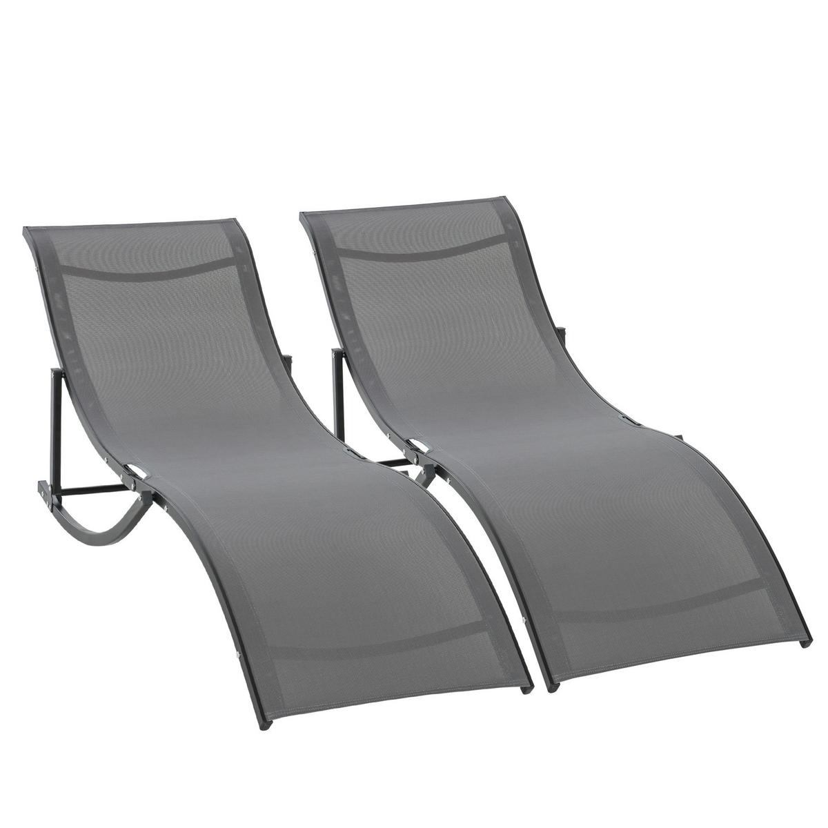 2ER Set Sonnenliege Gartenliege Stoffliege Relaxliege Alu Texteline Dunkelgrau - Dunkelgrau, Textil (61/63/165cm) - Outsunny