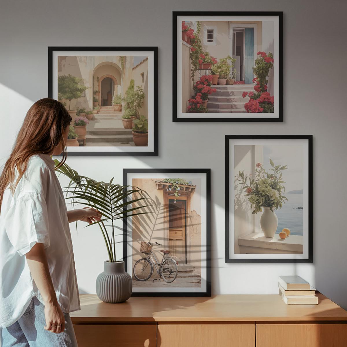 BILDER SET 4er Set - 50x50 cm & 40x60 cm Schwarzer Rahmen - Charmante Küstenstraßen - Schwarz, Kunststoff (50/50cm) - TULUP
