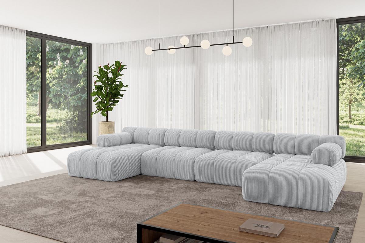 WOHNLANDSCHAFT modulares Sofa Tesso-U2 - 380x160x70 cm Grau Cord - Grau, Holzwerkstoff/Textil (380/70/160cm) - ALTDECOR