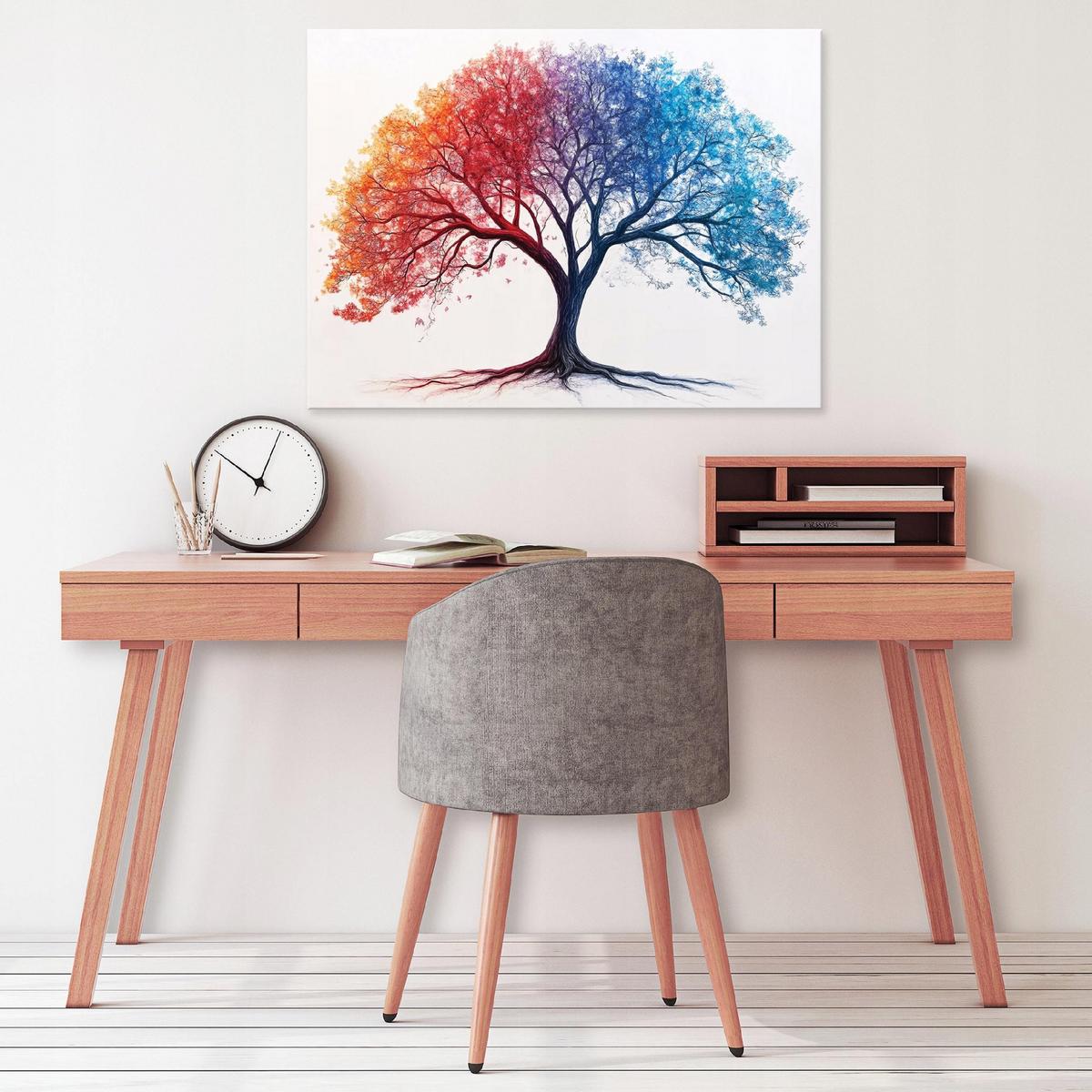 LEINWAND BILDER Abstrakt Baum Grau Bunt Modern 100x70 - Multicolor, Holzwerkstoff (100/70cm) - Wallarena