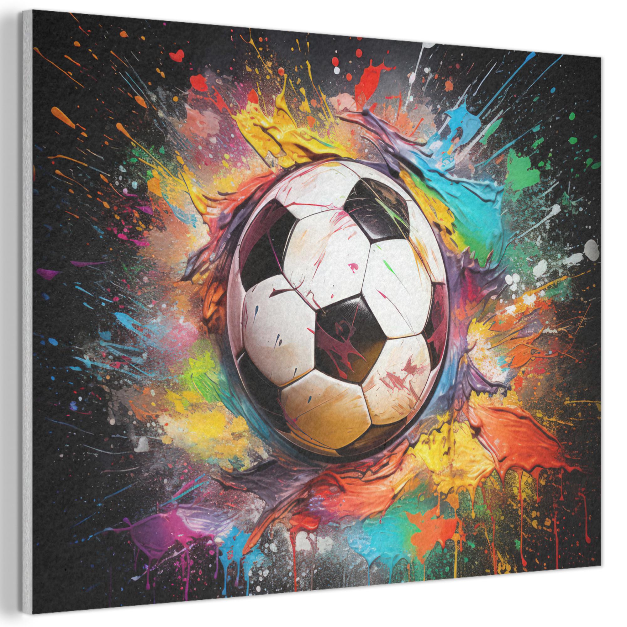 AKUSTIKBILD Fußball - Farbe - Farben - Schwarz - Weiß Wandbild Wohnzimmer 100x70 cm - Weiß, Kunststoff (100/70/0.9cm) - MuchoWow