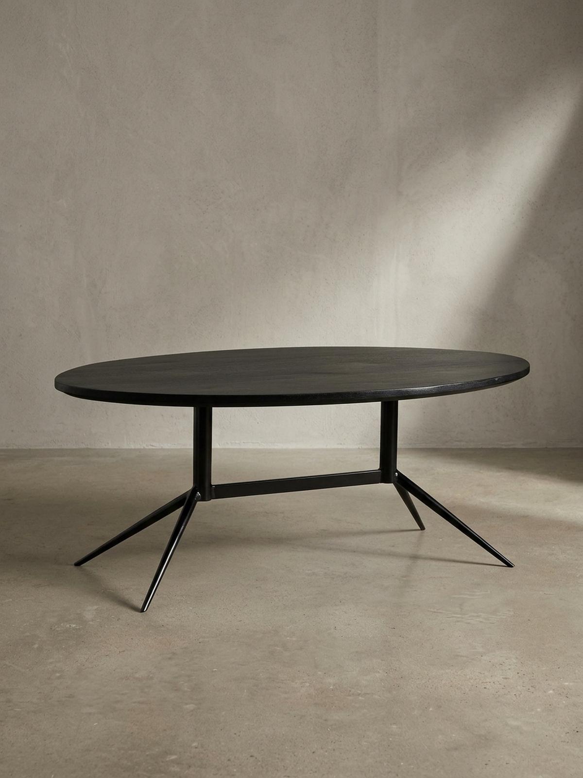 COUCHTISCH Oval in Schwarz aus Mango Massivholz und Metall, 90x50x35 cm mit natürlicher Holzmaserung - Schwarz, Holz/Metall (50/90/35cm) - KADIMA DESIGN