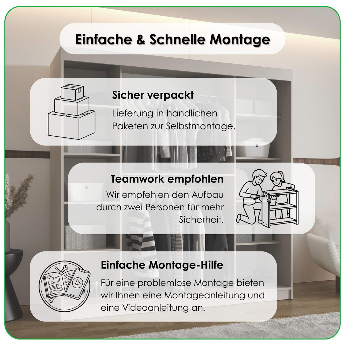 SCHIEBETÜRENSCHRANK mit Spiegel SPOTI 200/120/62 2-türig - Silberfarben/Schwarz, Holz (120/200/62cm) - MÖBEL KRYSPOL