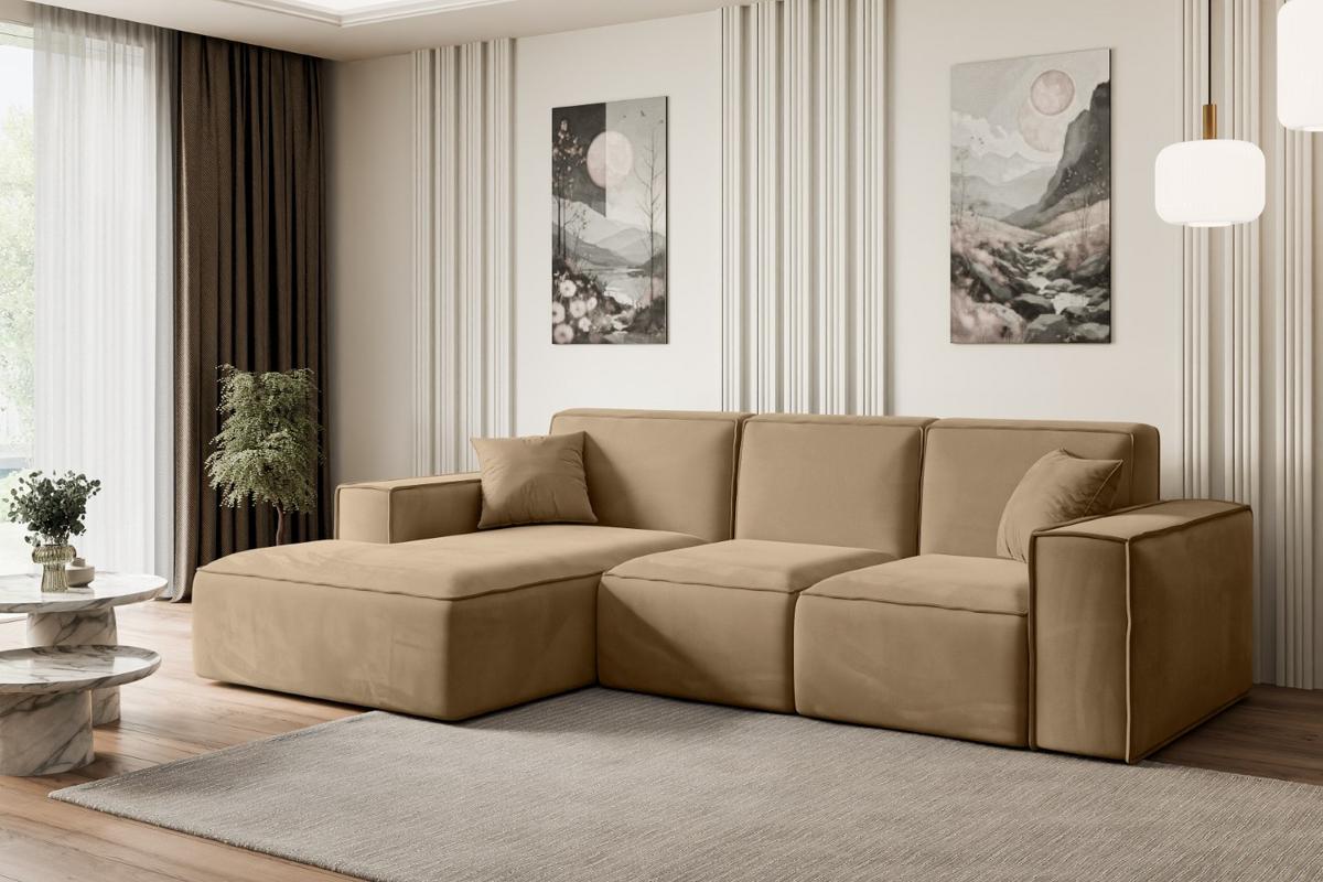ECKSOFA Ottomane Links SERRA-L - 266x169x80 cm Beige Velours - Beige/Schwarz, Holzwerkstoff/Kunststoff (165/266cm) - ALTDECOR