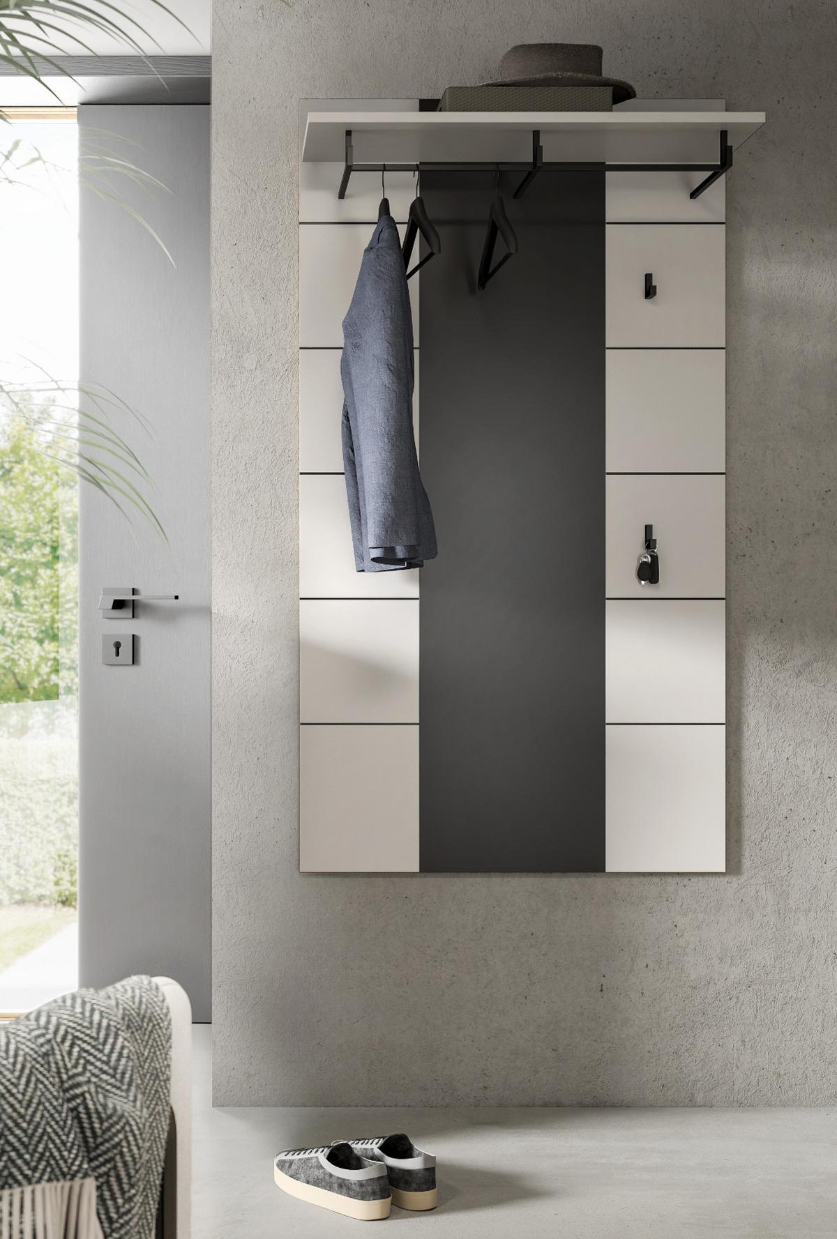 GARDEROBENPANEEL in weiß, grau, Wandgarderobe 80 x 141 cm, Cooper - Weiß/Grau, Holzwerkstoff/Metall (80/141/141cm) - Inn.Furn