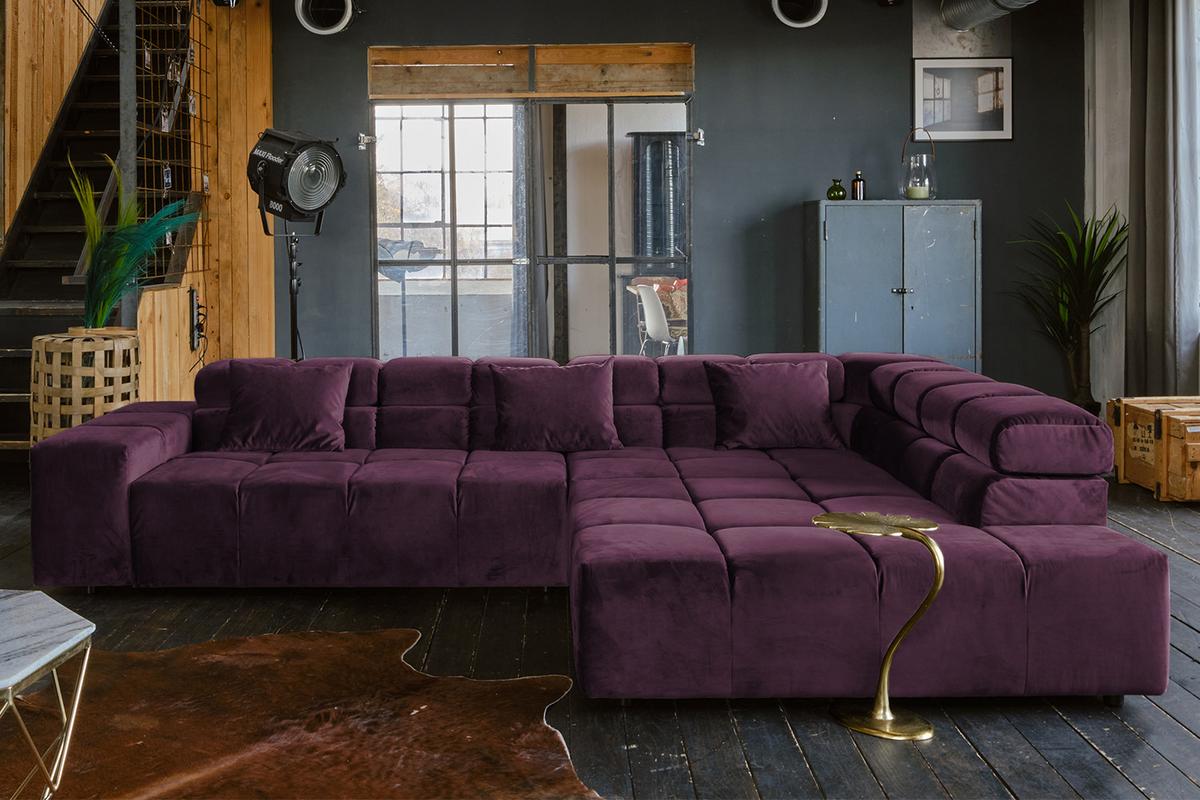 ECKSOFA MIT MOTORISCHEM SITZVORZUG NEVADA Violett Velvet Relaxfunktion - Violett/Schwarz, Textil (319/215cm) - KAWOLA