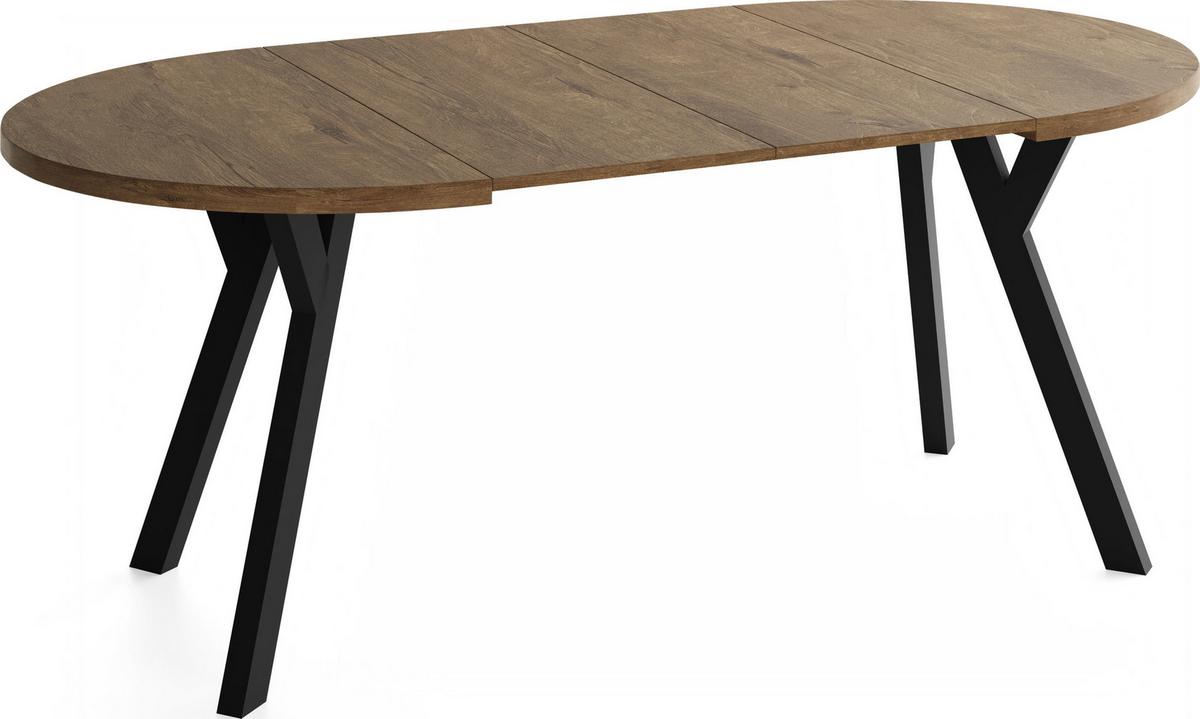 ESSTISCH Vero rund ausziehbar verlängerbar, Eiche Braun Rustikal 100-200/100/77 cm - Alteiche/Schwarz, Holz/Holzwerkstoff (100/200/76.5cm) - WFL GROUP
