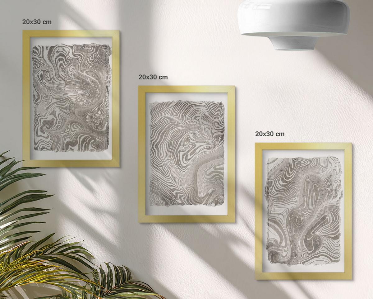 BILDER SET 3er Set - 20x30 cm Goldrahmen - Moderne Formen Malerei - Goldfarben, Kunststoff (20/30cm) - TULUP