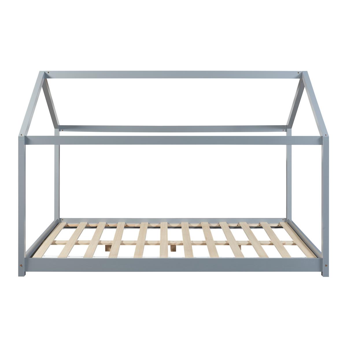 HAUSBETT Cerro mit Matratze - Grau, Holz/Textil (120/200cm) - [en.casa]
