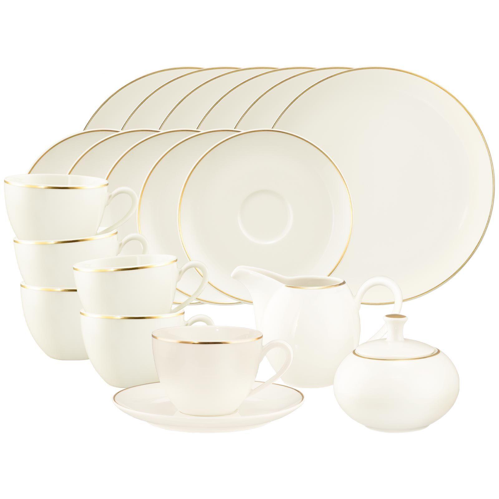 KAFFEESERVICE Savona Goldlinie creme-gold 20-tlg. - Goldfarben/Creme, Keramik (2/2/2cm) - Seltmann Weiden